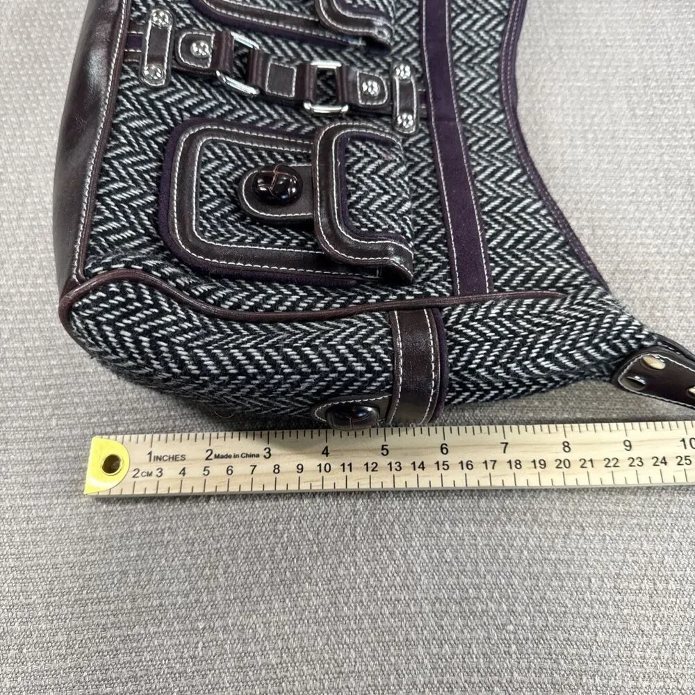 Vtg 90s Apt 9 Herringbone Shoulder Bag with Leather Trim Pockets Purse Handbag